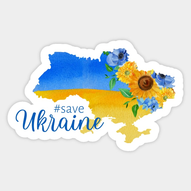 Save Ukraine, design with flower map of Ukraine Sticker by g14u